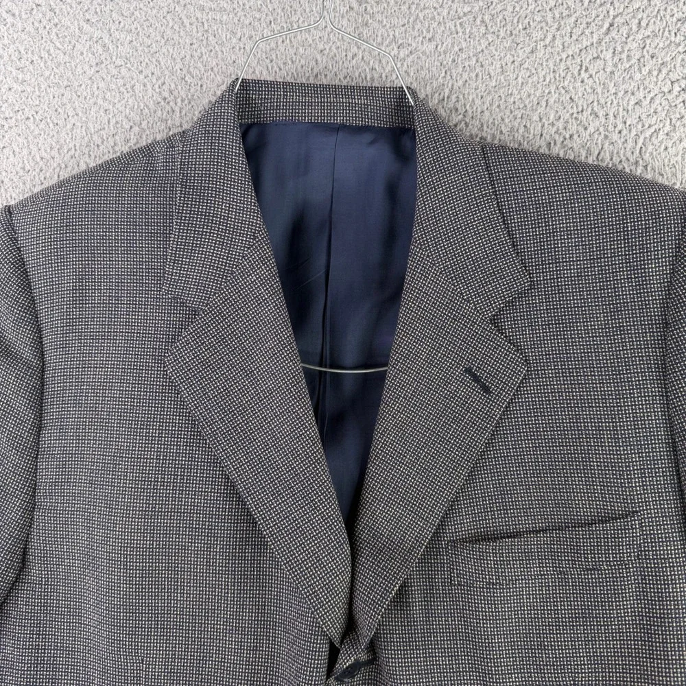 Canali Blazer Mens 56L Blue Silk Wool Micro Check 3 Button Blazer Italy US 46L